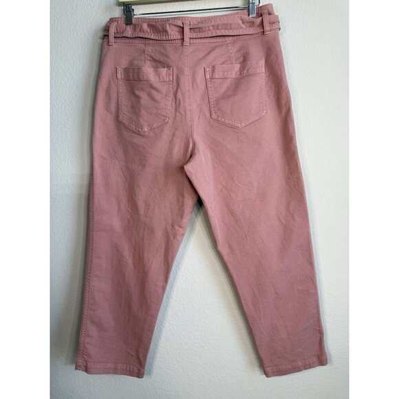 Loft Tie Waist Straight Pants Pleat Front High Rise Pink Casual Women’s‎ Size 12 - Picture 7 of 11